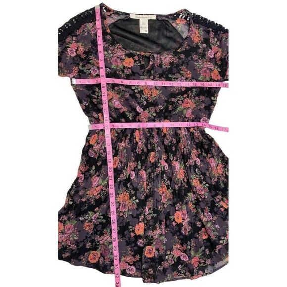 American Rag cie Dress Womens MEDIUM Black Purple Pink Green Long Sleeve Chiffon - Picture 5 of 9